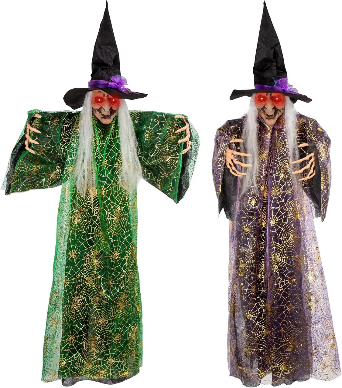 2 Pack Halloween Hanging Witch with Red Eyes, Halloween Animated Witches, Halloween Haunted House Props Scary Decor, Theme Park Horror Layout Party Decoration